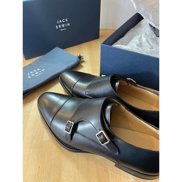 Jack Erwin "Phineas" Black Leather Cap-Toe Monk Strap   NIB - Picture 3 of 7